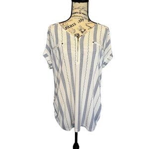 White and Blue Zip-Front Tunic Top - Size Large